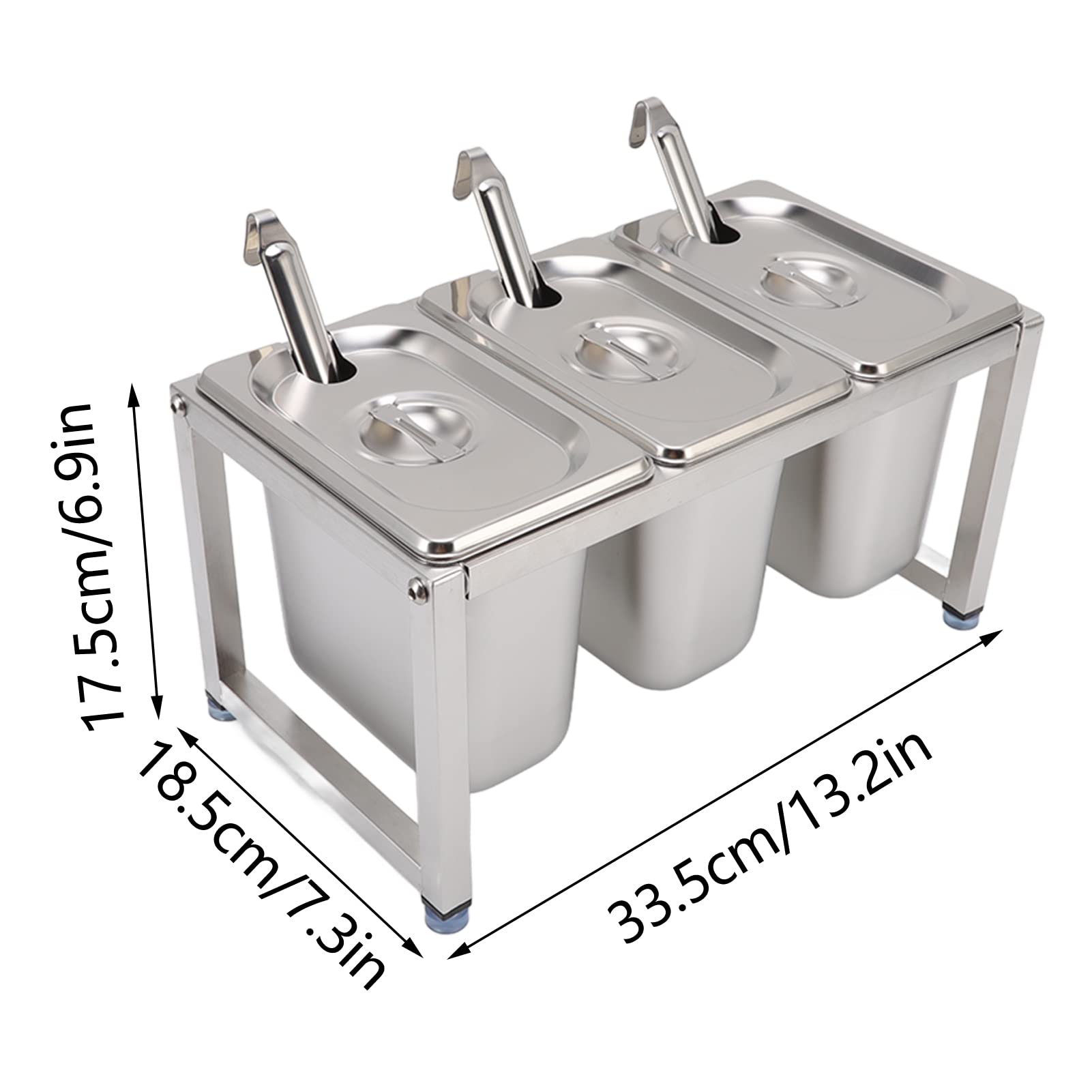 Qcwwy Soporte Organizador de Condimentos de Acero Inoxidable, Soporte para Recipientes de s de Mostrador de Restaurante, Estante de Almacenamiento de Condimentos con Tapas y (Caja de 3 uds.)