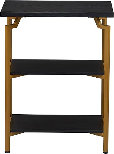 Miniatura 4 de Household Essentials Crown Narrow Estantería de almacenamiento abierta de 3 estantes, grano de madera de roble negro y metal dorado