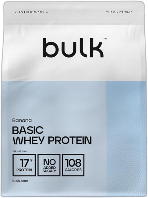 Bulk Basic Proteine del Siero in Polvere | Banana | 1,25 kg | 41 Porzioni | Fino a 18 g di Proteine | Basso Contenuto di Zuccheri | Rapido Assorbimento | Supporta la Crescita e il Recupero Muscolare