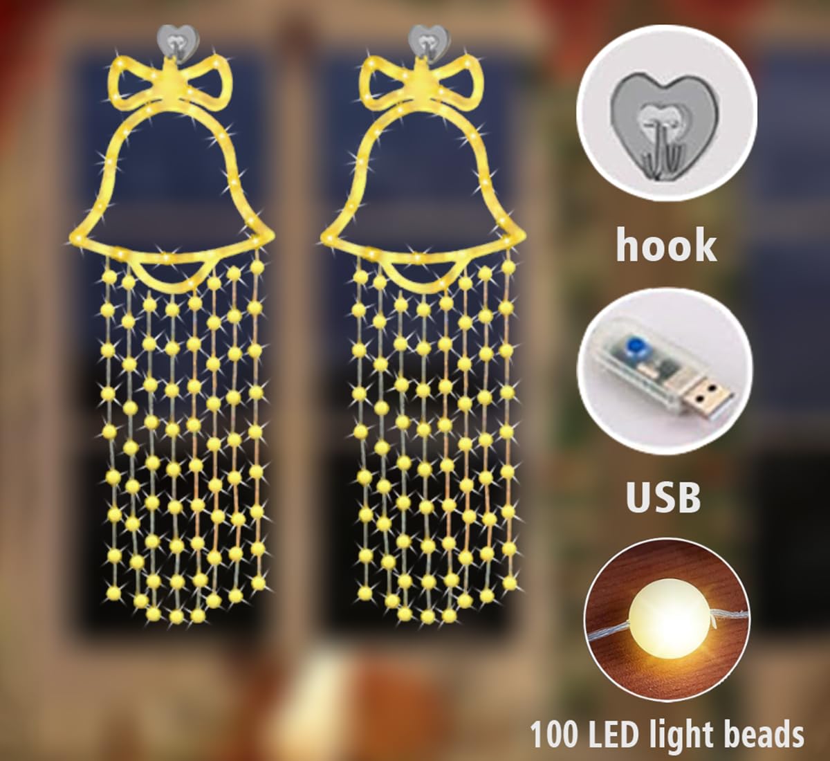 shsyue 2pcs Christmas Window Lights Indoor,Christmas Tree Decorations Light, Warmwhite Curtain Light 100 LED Lighting Beads - Image 3