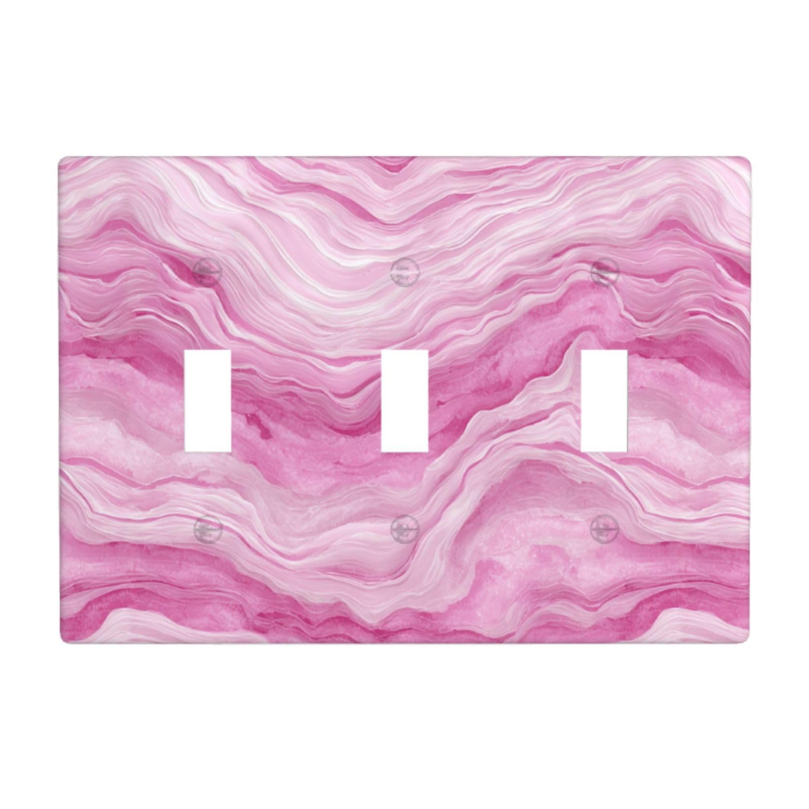 Pink Toile-Inspired Agate Light Switch Covers 3 Gang Triple Toggle Wall Plate Switchplate Electrical Faceplate for Bathroom Kitchen Bedroom Decor