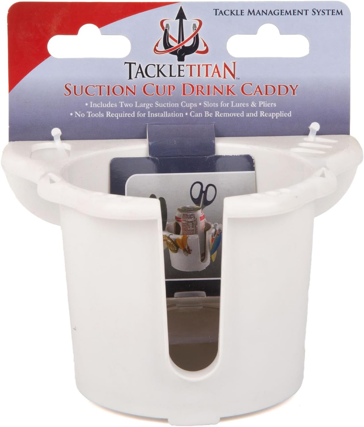 T-H Marine Tackle Titan Single Drink Holder – White – Suction Cup Mount – No-Tool Install – Removable Boat Beverage Holder with Built-in Lure and Pliers Slots – Compact and Portable