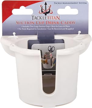 T-H Marine Tackle Titan Single Drink Holder White Suction Cup Mount No-Tool Install Removable Boat Beverage Holder with Built-in Lure and Pliers Slots Compact and Portable
