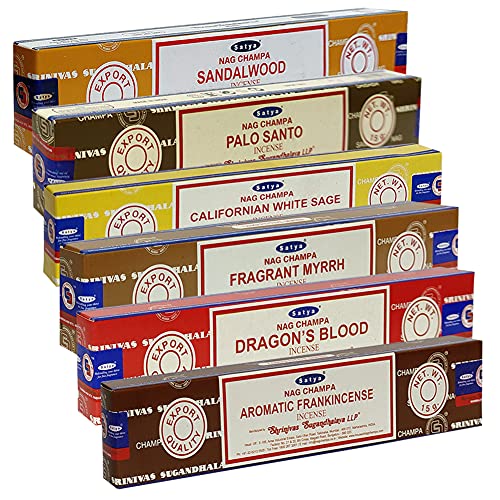 Satya Incense Sticks Variety Pack #10 And Holder Bundle With 6 Classic Fragrances Sandalwood Dragon's Blood Palo Santo White Sage #TOP5