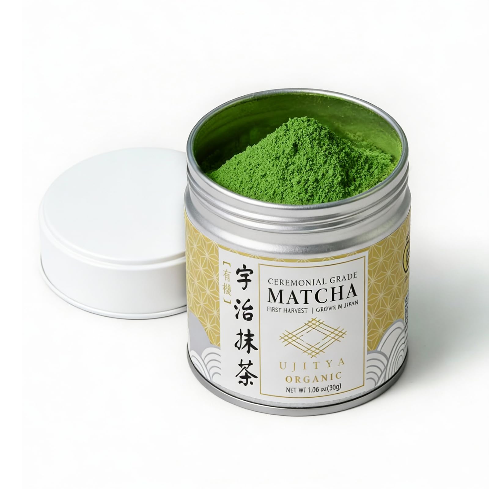 UJITYA Ceremonial Grade Matcha Powder AA 1 06oz Tin Japanese JAS Certified Organic Antioxidant Rich with Caffeine L-Theanine