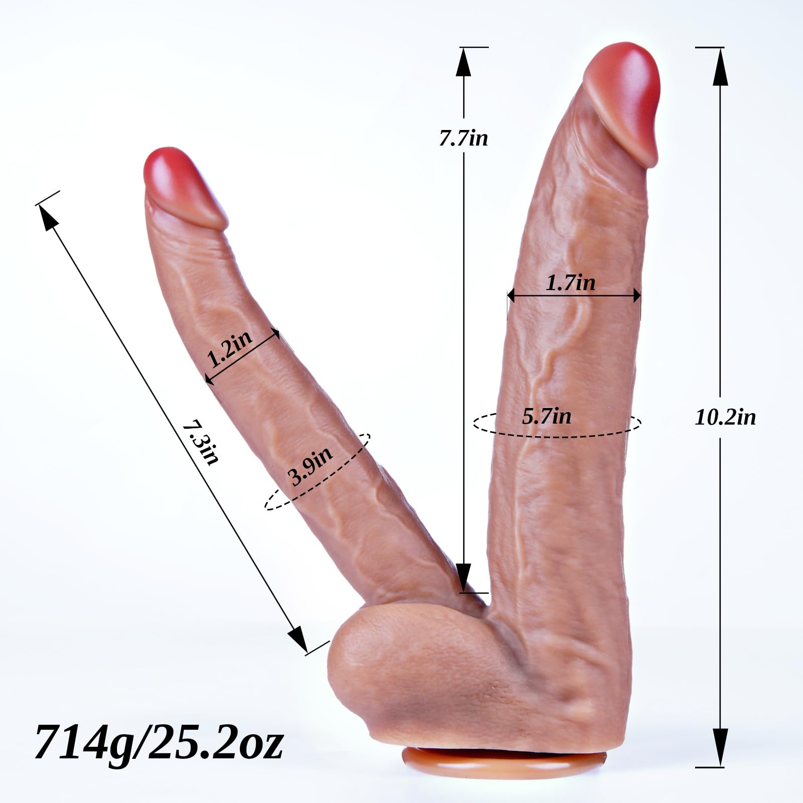 Dildo doppio di 26 cm, doppia penetrazione vaginale e anale, dildo realistico con base a ventosa potente, dildo G-spot in silicone, plug vaginale e anale XXL rinforzato, adatto per coppie lesbiche