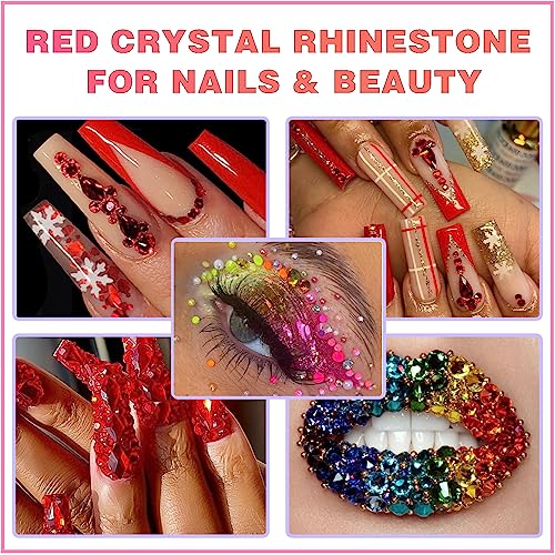 Belicey 2120Pcs Red Nail Rhinestones Kit Multi Shapes Sizes Flatback Glass Crystal Round Beads Gems Stones Diamonds Jewels For Nail Diy Crafts Face Makeup Shoes Supply #TOP4