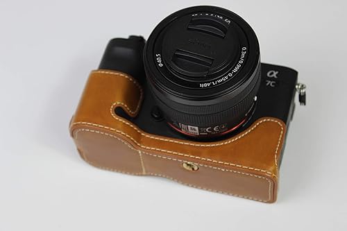 Vista 16 de Funda A7C, hecha a mano de piel sintética de cuerpo completo para cámara Sony Alpha A7C con apertura inferior de lente de 1.102-2.362 in versión +