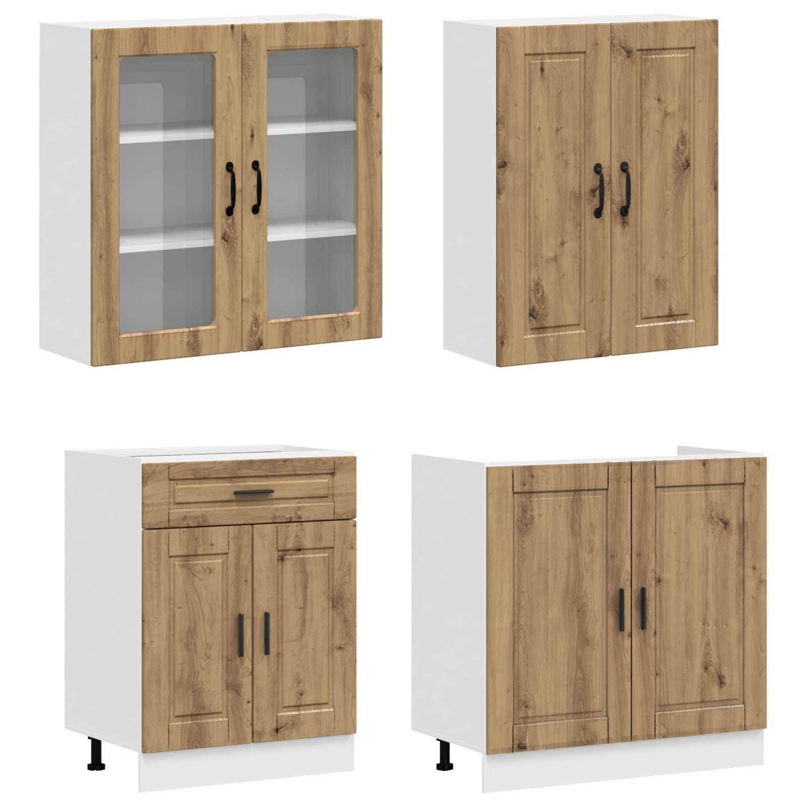 8-teilige Küchenzeile Porto, Küchenschränke Set, Artisan-Eiche | Flexibles Küchenmöbel-Set aus Holzwerkstoff für die Küche, mit verstellbaren Füßen und praktischer Wandsicherung.