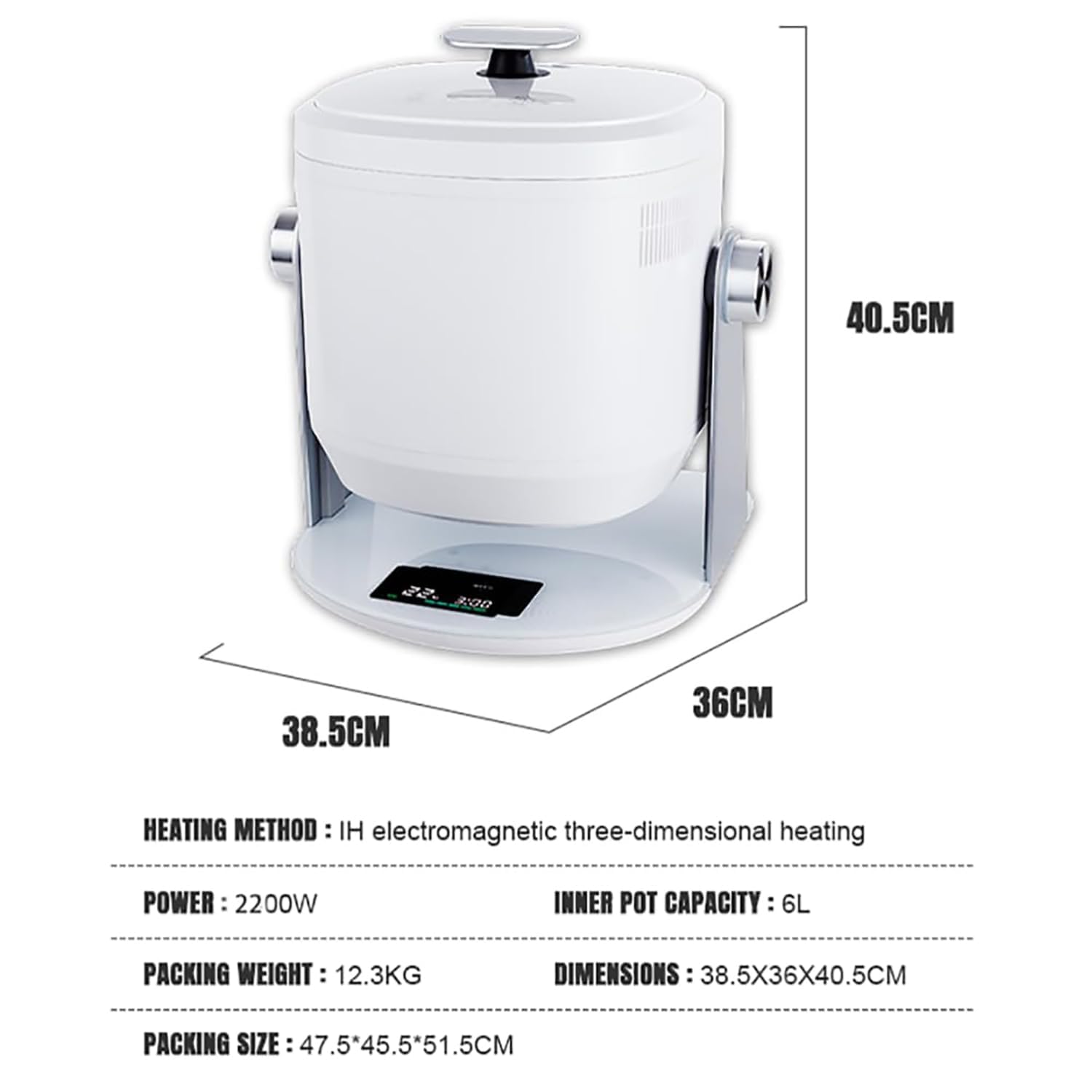 Máquina de cocción automática, tambor inteligente para freír y guisar, rotación de 360° con pantalla digital, ángulo de inclinación del cuerpo ultra ancho, aparato de cocina versátil