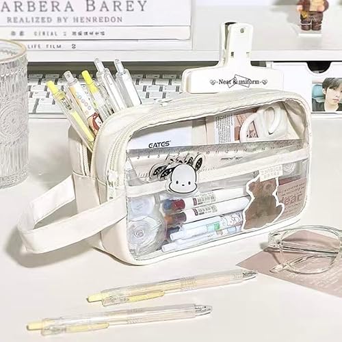 Miniatura 4 de Bolsillos claros Estuche para lápices Estuche cosmético Marcador de pluma Organizador de escritorio Suministros de oficina (blanco)