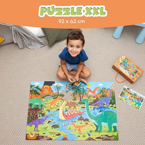 BONNYCO XXL Puzzle Kinder Dinosaurier mit 48 Große Teile. Bodenpuzzle XXL 92 x 62 cm als Geschenke für Kinder. Puzzel Lernspielzeug für Jungs und Mädchen 2-8 Jahre