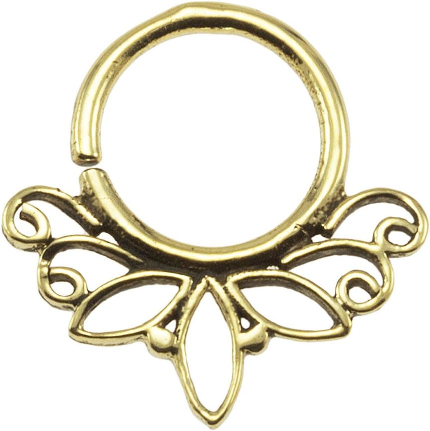 Street Habit Brass Tribal Lotus Design 18G Septum Ring - 7mm (0.3") Inner Hoop with Adjustable Opening