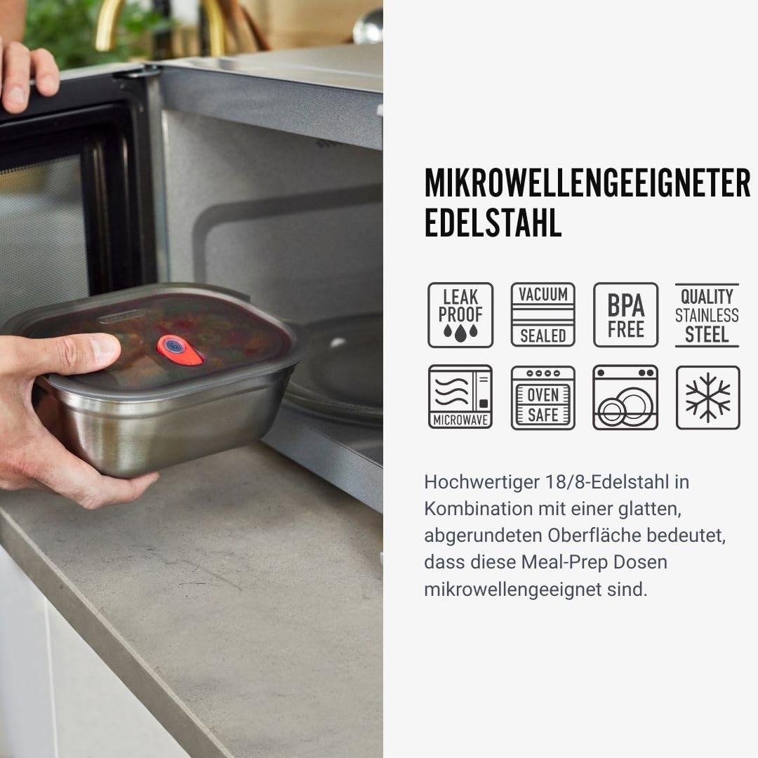 BLACK + BLUM Lunchbox-Set 3-tlg., 600/900/1200 ml, Vakuumverschluss | auslaufsicher, BPA-frei, mikrowellengeeignet, backofenfest, gefriergeeignet, eckig, robust, langlebig, praktisch