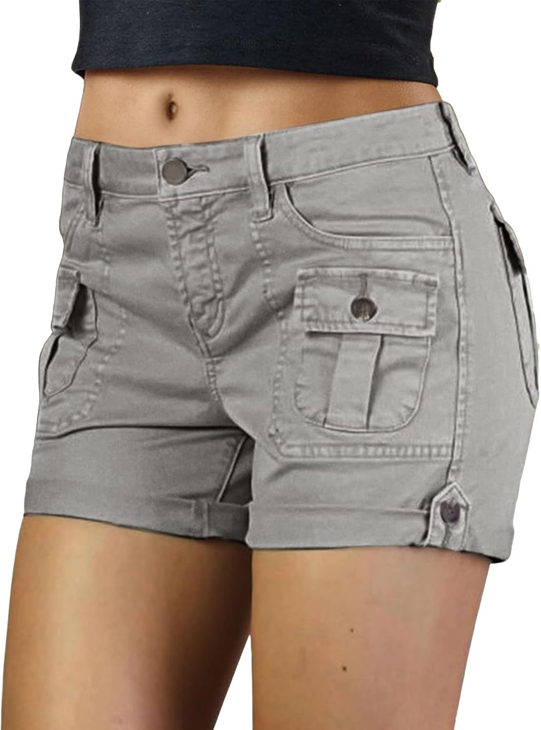 Flamingals Women's Cargo Shorts Mid Waist Trendy Summer Hiking Shorts with Flat Pocket for Women