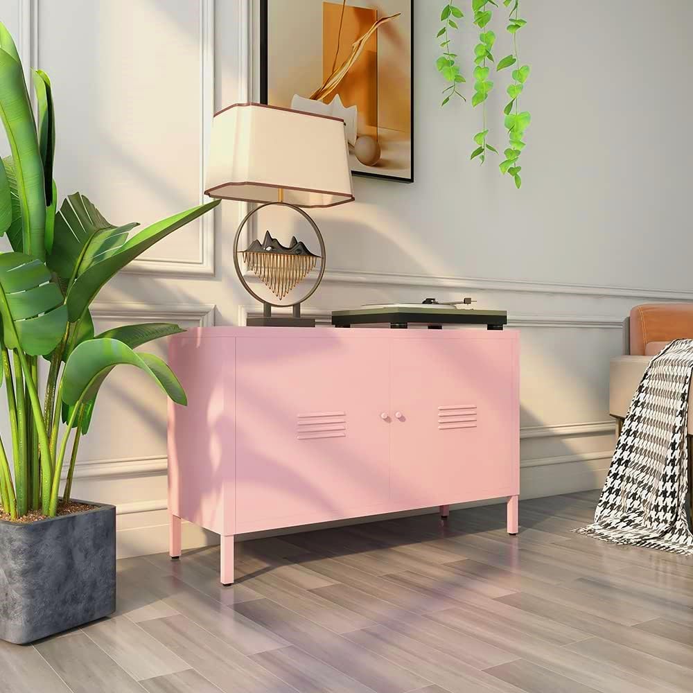 Amazon｜LINGZOE 2ドア スチールストレージキャビネット ピンク