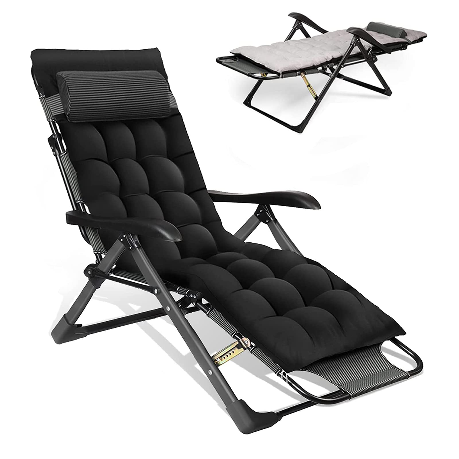 OVLRIJP Folding Sun Lounger, Sun Loungers for Garden, Recliner Garden Chairs, Sunloungers with Cushion and Neck Pillow, 7 Positions Adjustable Reclining Chair for Garden Patio Beach and Camping