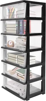 6 Tier Rolling Storage Cart, Storage Organizer File Organizer with Drawer for Closet, Living Room, Hallway, Dormitory, Drawer Top Organizer for Small Parts, Black