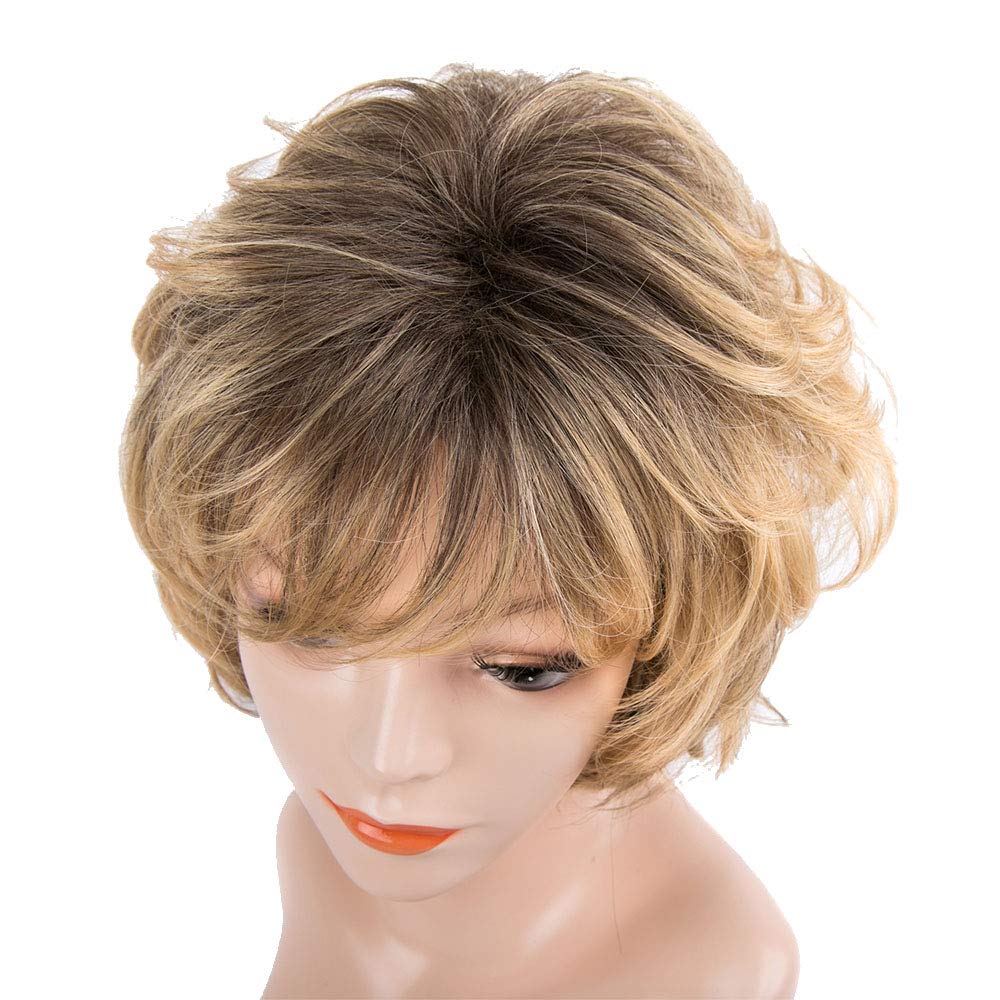 Moda signore parrucche sintetiche per le donne Capelli corti Oro Soffici Leggermente ondulato riccio Breve