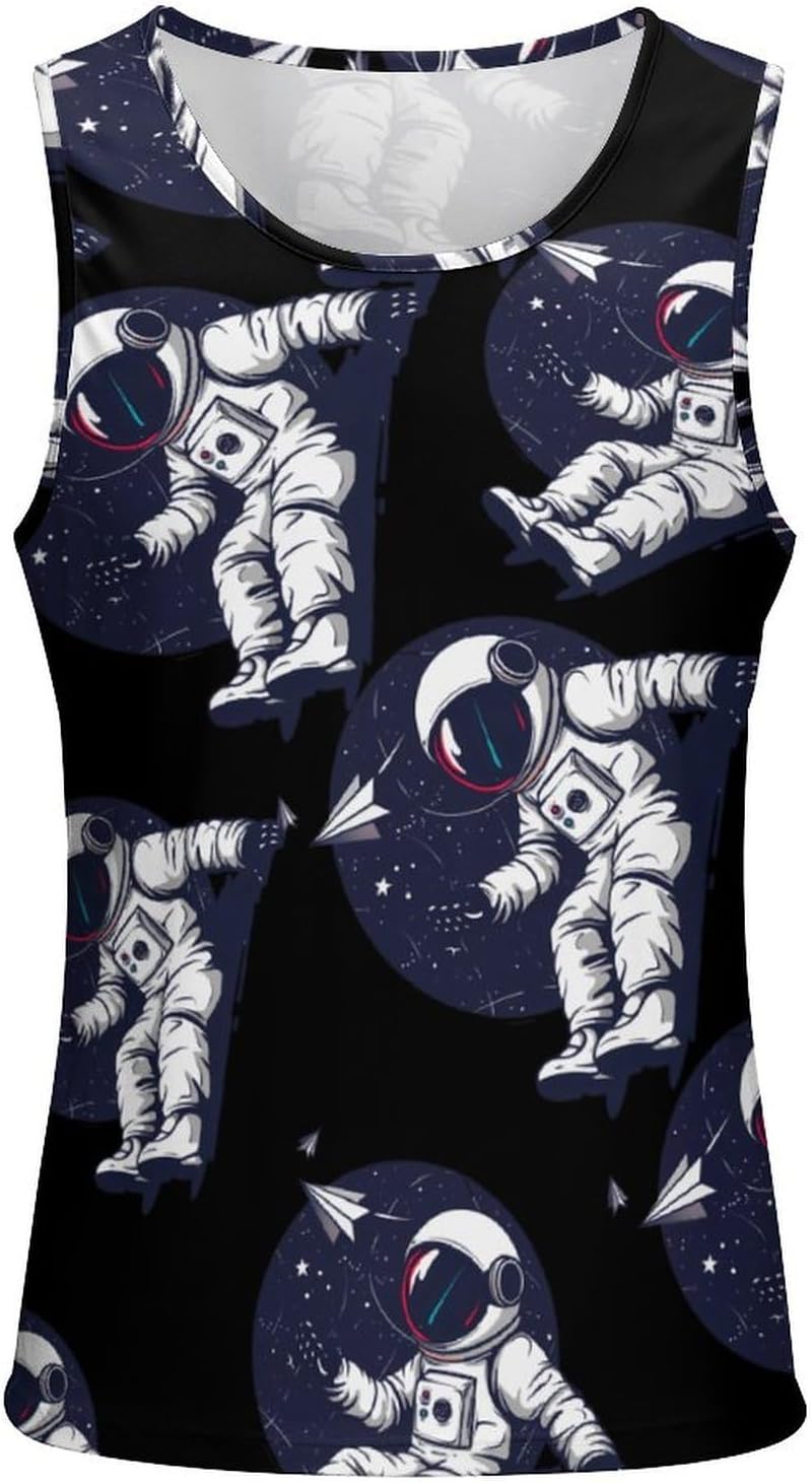 Relaxing Astronaut Throwing Paper Airplanes Men's Tank Top Sleeveless Muscle Shirts Vest Beach T Shirts for Workout Gym
