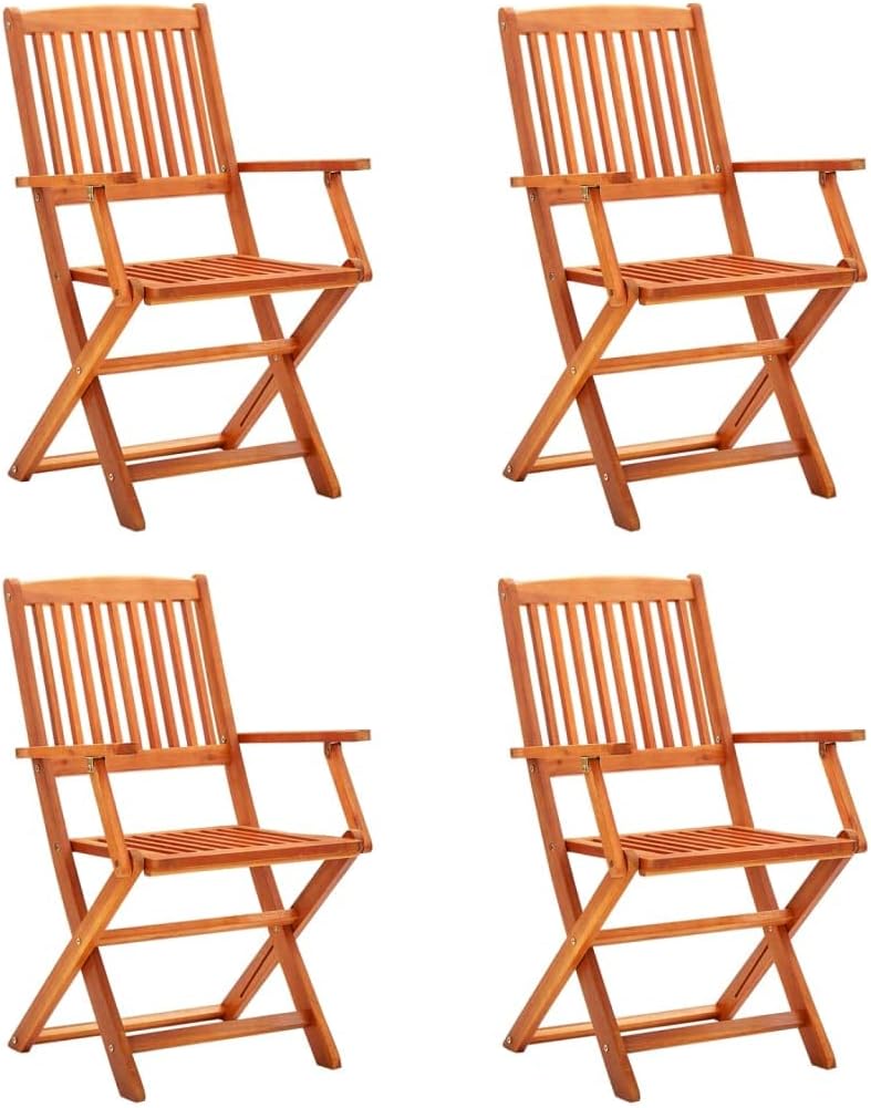 (Fast Shipment) Patio Dining ChairsOutdoor Portable for Camping Pool Beach DeckLawn Chair Folding Chairs 4 pcs Solid Eucalyptus Wood