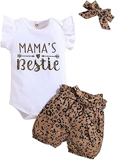 Bebé Niña Ropa Set, recién nacido Ruffle Body manga corta Bowknot Cintura Leopardo Pantalones cortos impresión Snap Botón la entrepierna Diadema Verano Tiny Girls Outfit, Marrón 3-24 Meses