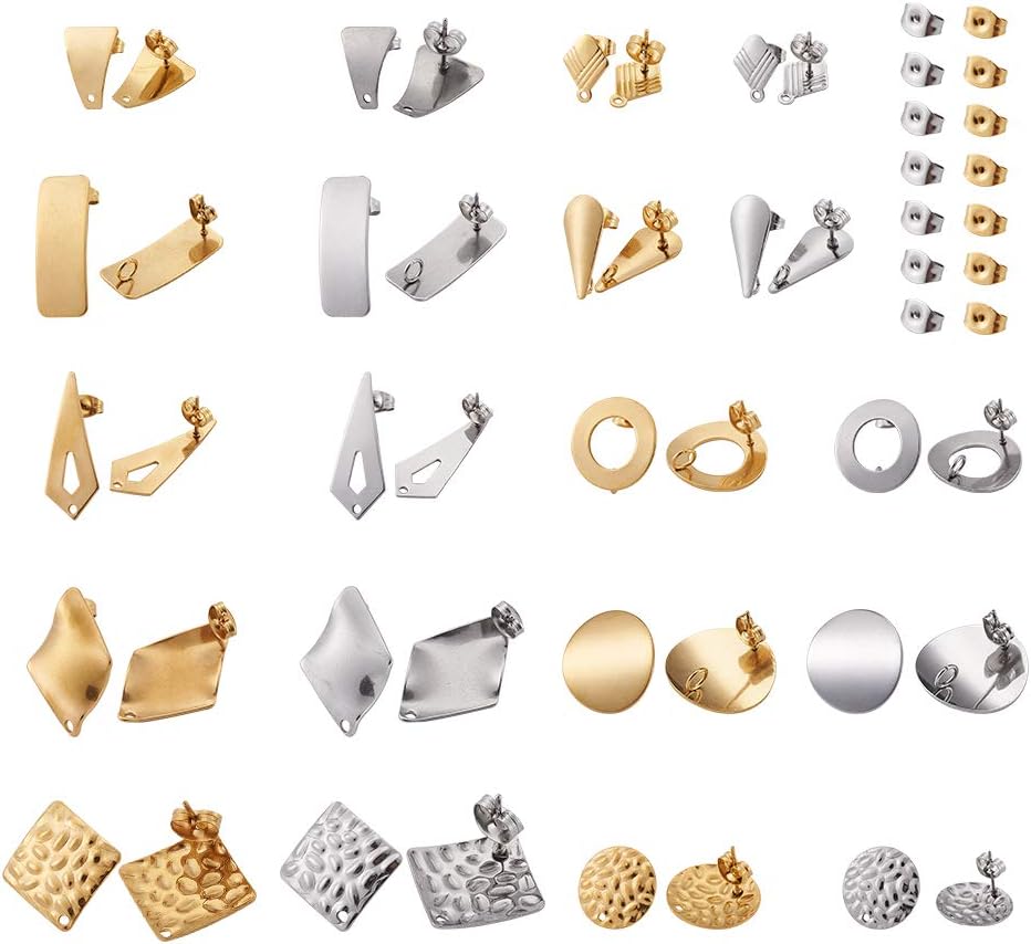 Cheriswelry 40pcs Stainless Steel Ear Stud Post Earring Findings for Jewellery Making