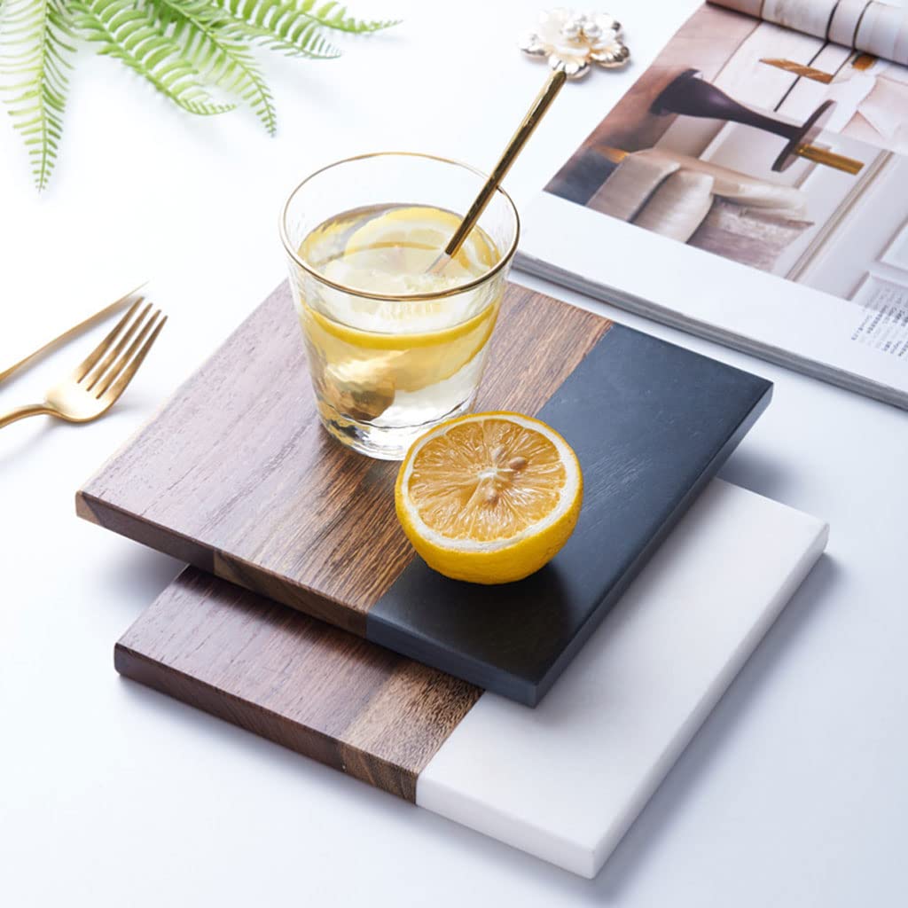 Planche à découper en marbre de qualité supérieure en bois massif et ardoise - Plateau de service rectangulaire blanc pour la cuisine et le divertissement