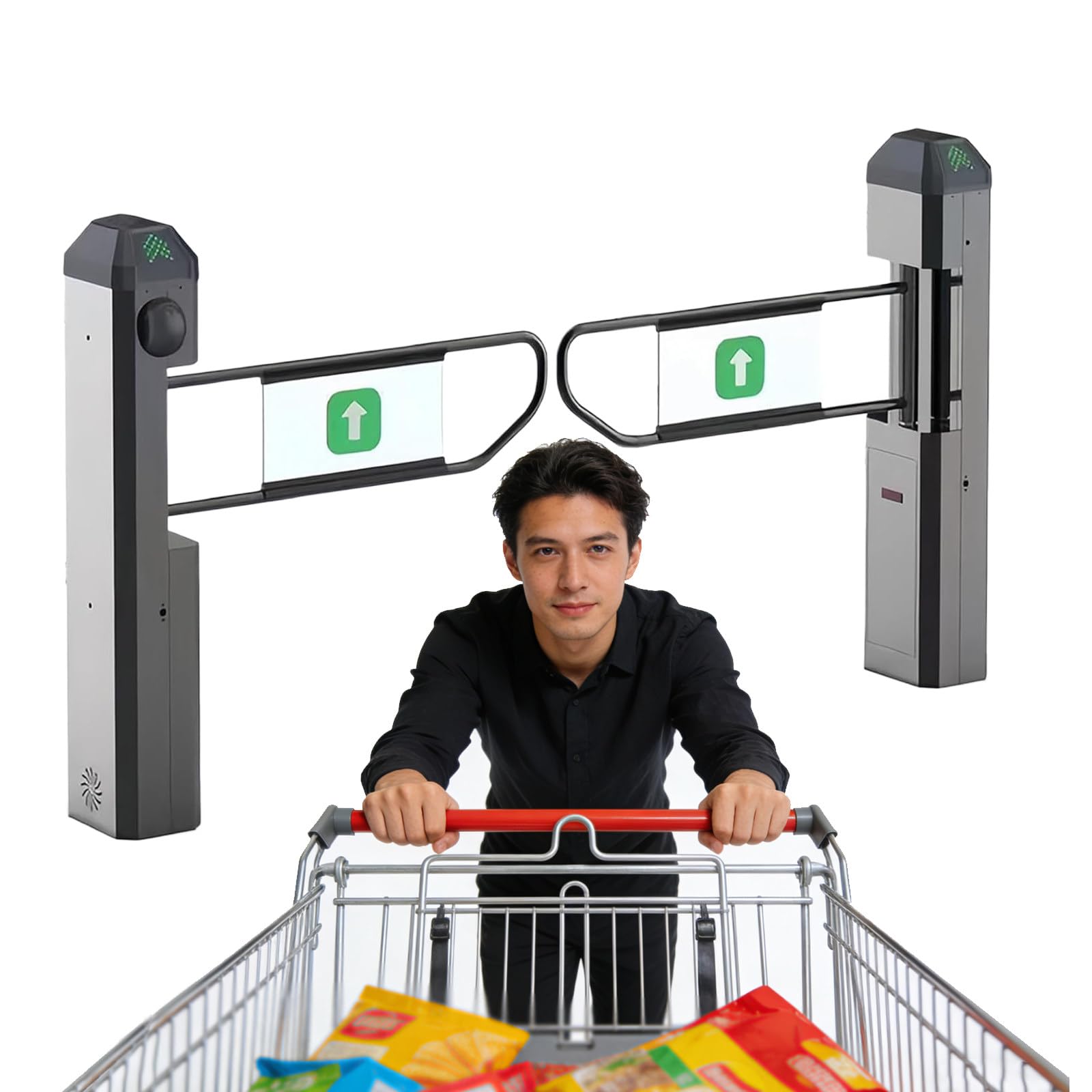 Puerta Abatible Automática con Radar Infrarrojo para Supermercados, Torniquete Eléctrico de 90° (Izquierda+Derecha), Sistemas de Entrada Sin Contacto, Sensibilidad Ajustable