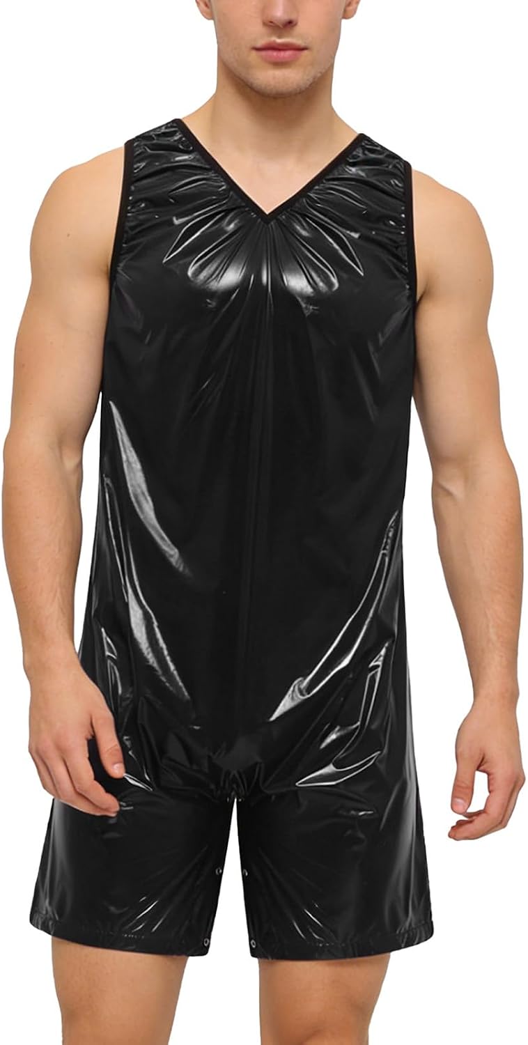 Jelory Men Incontinence Bodysuit Reusable Plastic Panites Button Up Crotch Rompers over Diapers One Piece Leotard