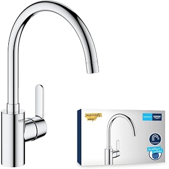 GROHE Get 31494001 Kitchen Tap with High Spout Kitchen Tap 150  Swivelling Water-Saving Thanks to Variable Quantity Limit Tool-Free Sink Assembly Chrome