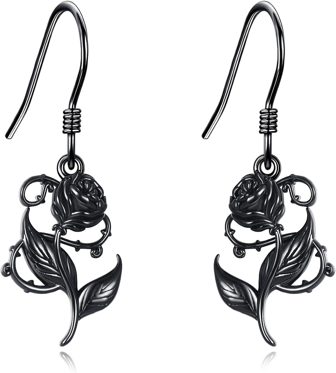 YFN Rose Earrings Sterling Silver Black Rose Dangle Earrings Vintage Flower Drop Earrings Gothic Jewelry for Women Promise Gifts for Wife Mom