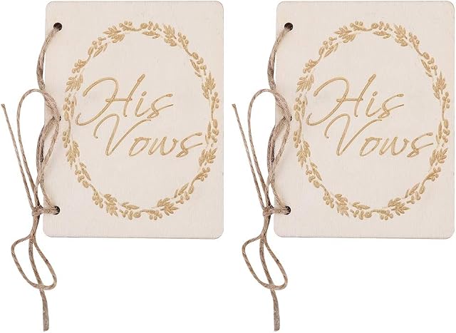 Fdit 2pcs Wedding Vows Book Wood Hemp Rope Guestbooks Keepsakes Bridal Shower Gifts Wedding Decoration His and Her(#1)