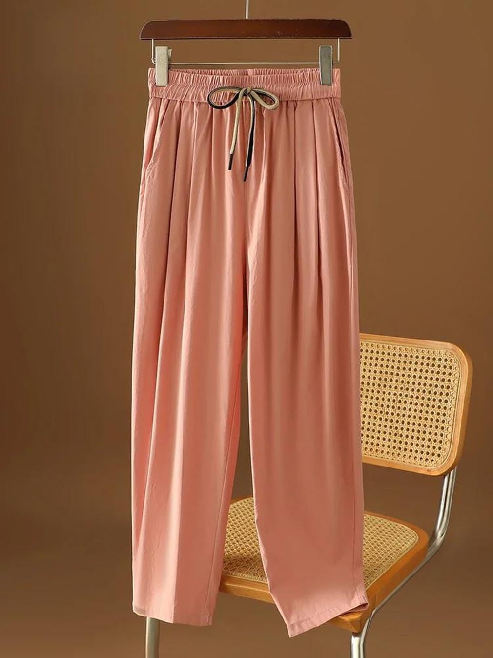 Women's Summer Straight Leg Pants High Waist Slimming Breathable Casual Trousers