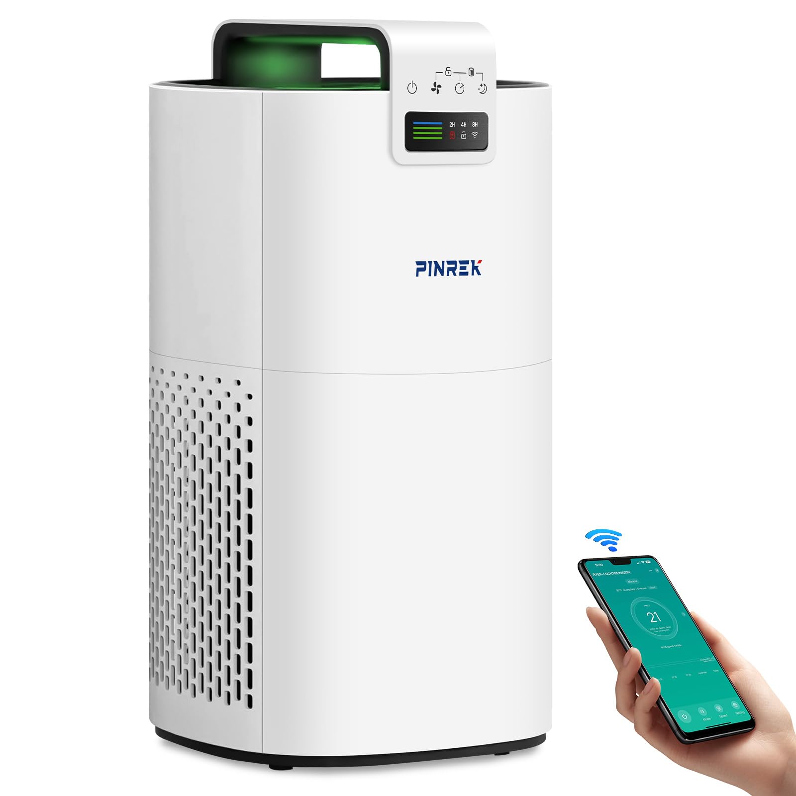 PINREK 9933S Smart HEPA Air Purifier for Home Large Room, 400m³/h CADR, WiFi App Control, H13 True HEPA Filter for Dust, Smoke, Pollen, Quiet 24dB Air Cleaner with Aromatherapy and PM2.5 Sensor White, With APP