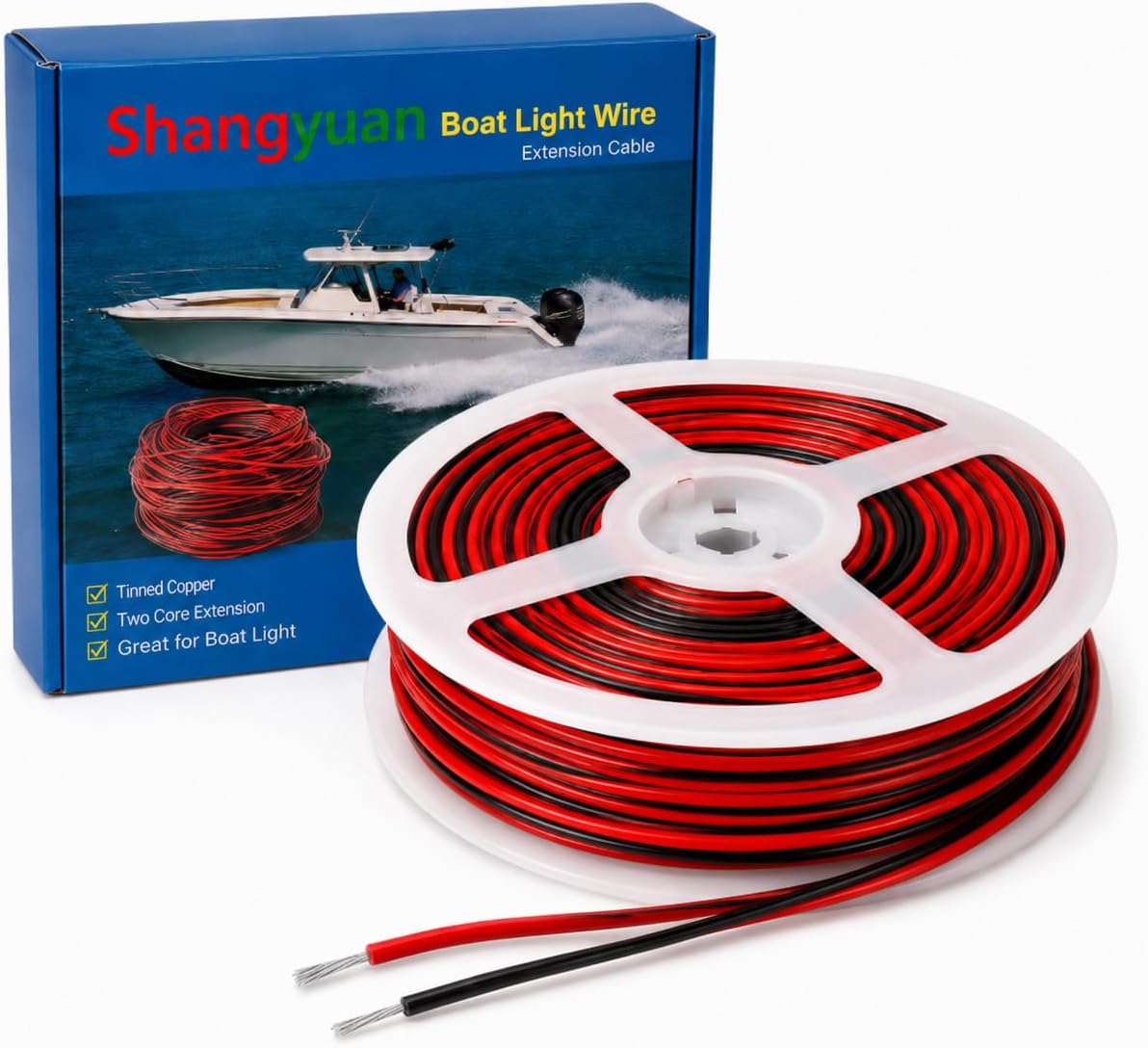 Shangyuan Boat Light Extension Cable Wire Cord for 3528 5050 5630 Led Strip Light Single Color, 66ft 22awg 2pin Wires for Pontoon Boat Kayak Stern Anchor Mast Courtesy Navigation Bow Marine Lights