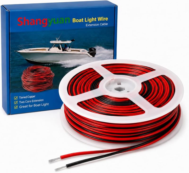 Shangyuan Boat Light Extension Cable Wire Cord for 3528 5050 5630 Led Strip Light Single Color, 66ft 22awg 2pin Wires for Pontoon Boat Kayak Stern Anchor Mast Courtesy Navigation Bow Marine Lights