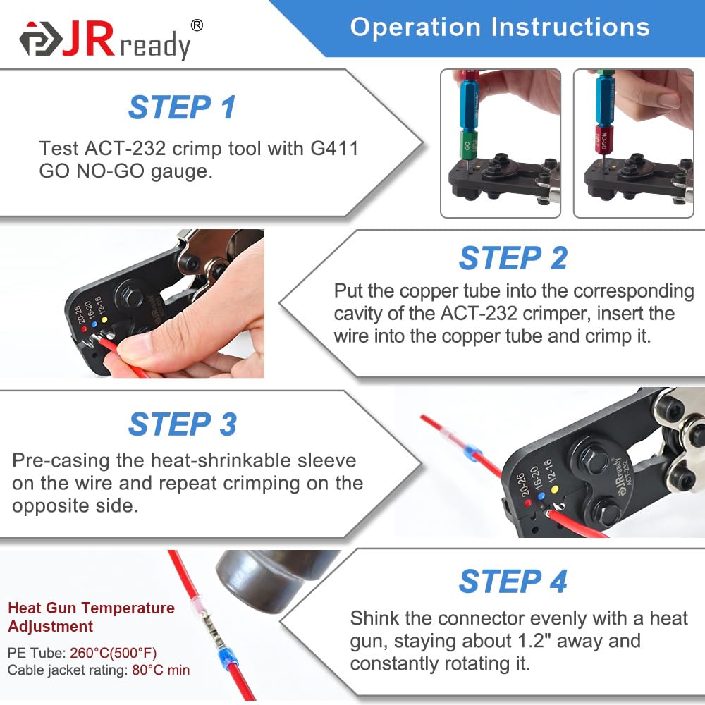 JRready 100 pares de conectores termocontraíbles IP68 impermeables - Conectores miniseales crimpados - Manguitos de aislamiento de polietileno - 16# 16-20 AWG - Cobre estañado (M81824/1-2)