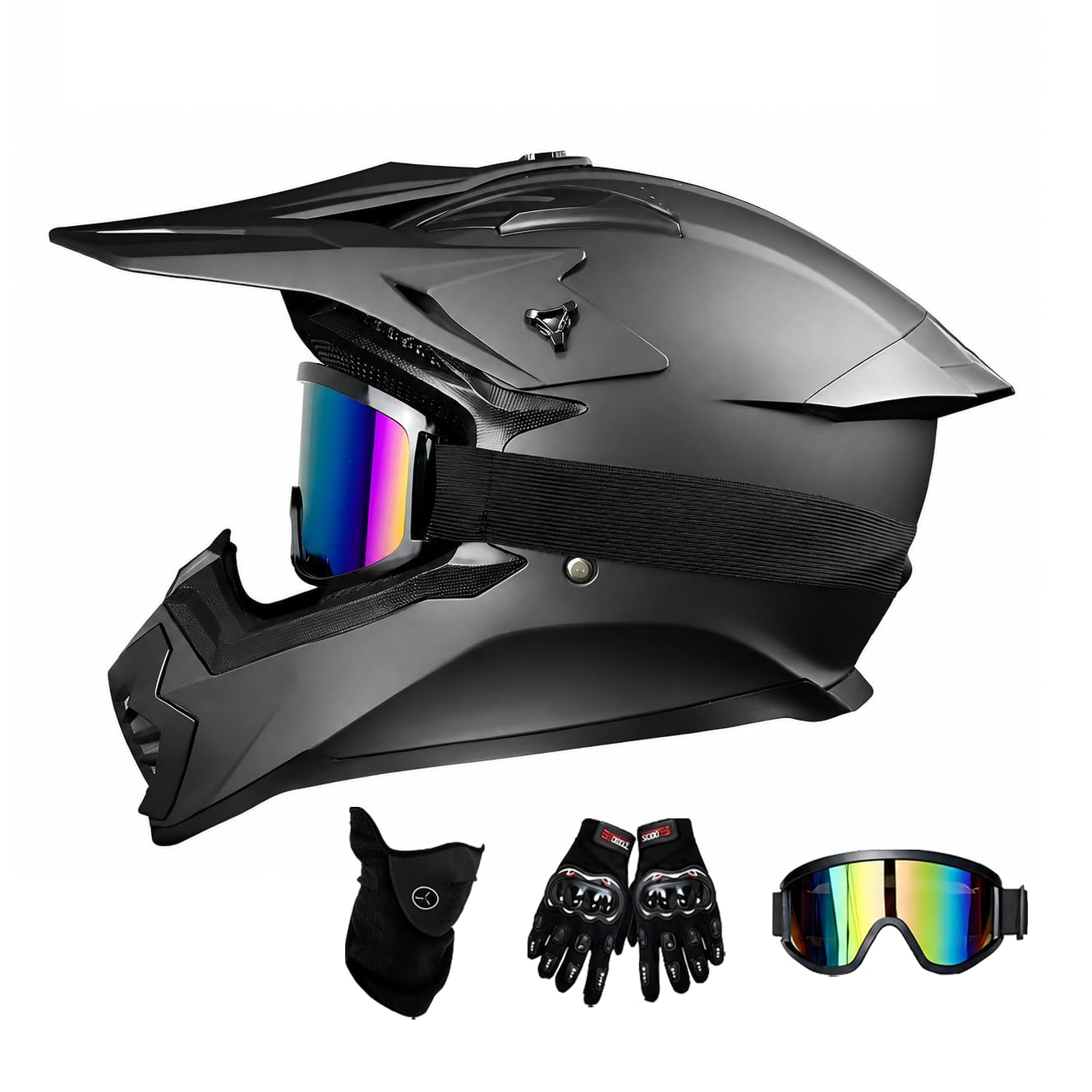 Zestaw kasku motocrossowego z goglami, rękawiczkami i kominiarką; kask pełnotwarzowy do motocrossu, enduro, dirt bike, quada, supermoto