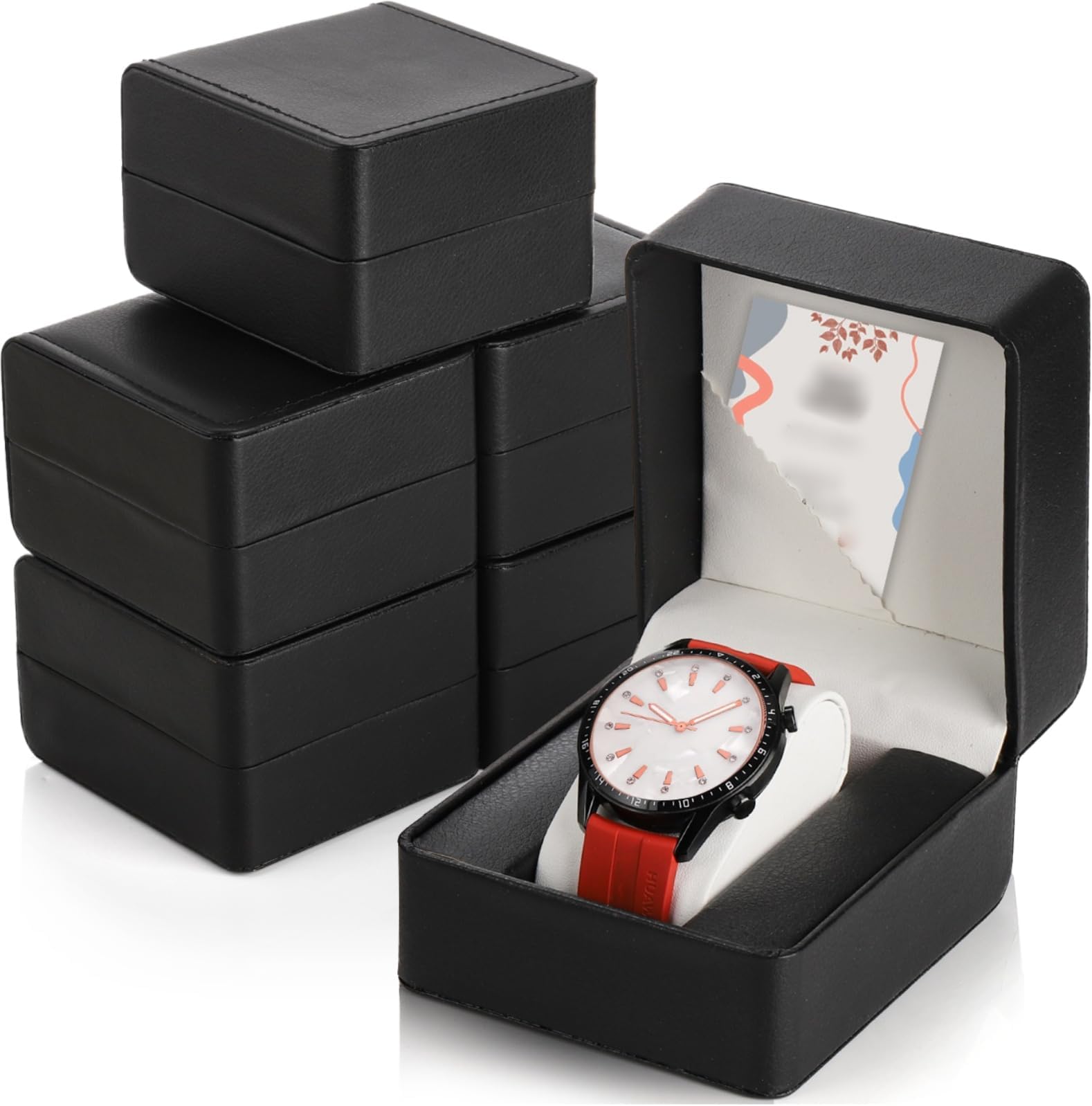 Noamus 6 Pack PU Leather Watch Gift Box, Single Watch Storage Case with Removable Pillow, Portable Black Wristwatch Display Box, Premium Luxury Travel Pocket Watch Case for Men and Women