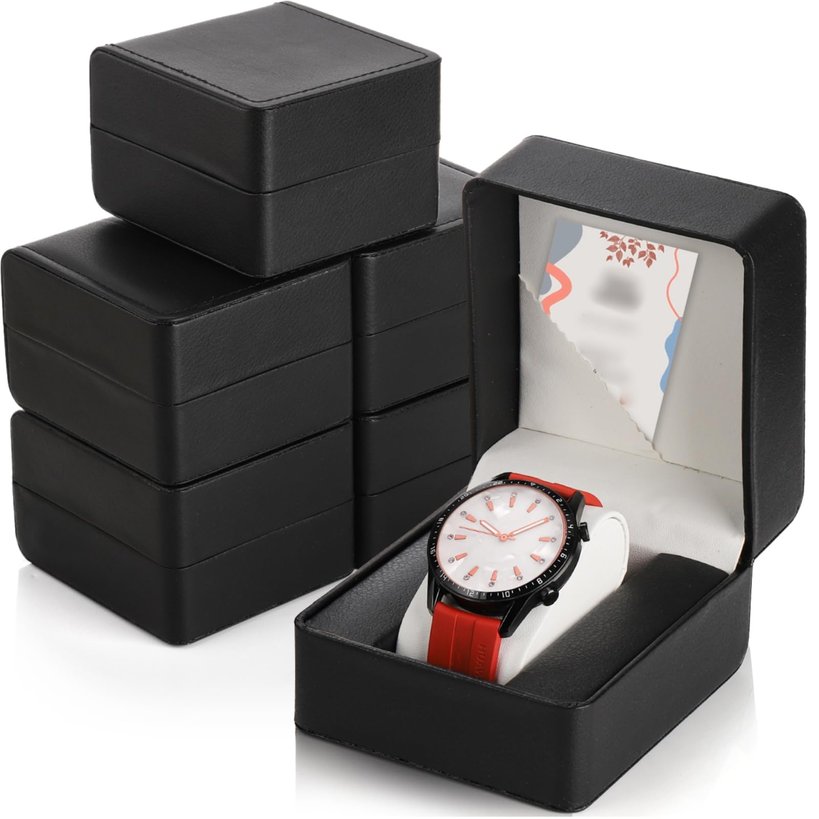 NoamusNoamus 6 Pack PU Leather Watch Gift Box, Single Watch Storage Case with Removable Pillow, Portable Black Wristwatch Display Box, Premium Luxury Travel Pocket Watch Case for Men and Women