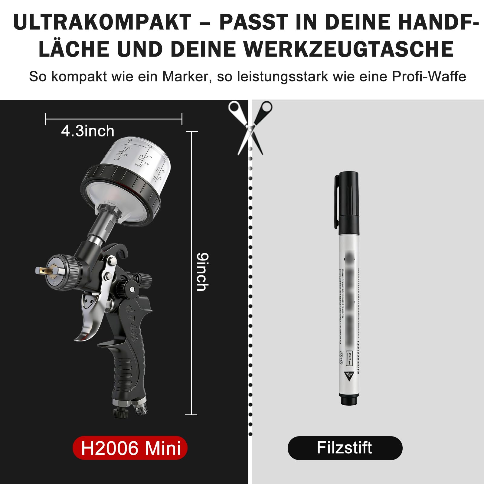 RRJ Mini HVLP pistolet natryskowy z 2 dyszami 0,8/1,0 mm i 10 x 200 ml, jednorazowy pistolet natryskowy, lekki pistolet do lakierowania, sprężone powietrze, do mebli, ścian, ogrodzenia, drzwi, "zrób