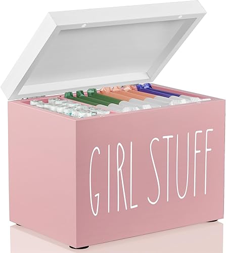 DRASTAR Soporte para tampón para baño, caja de cosas rosa para accesorios de baño, decoración de baño rosa, organizador de productos femeninos,