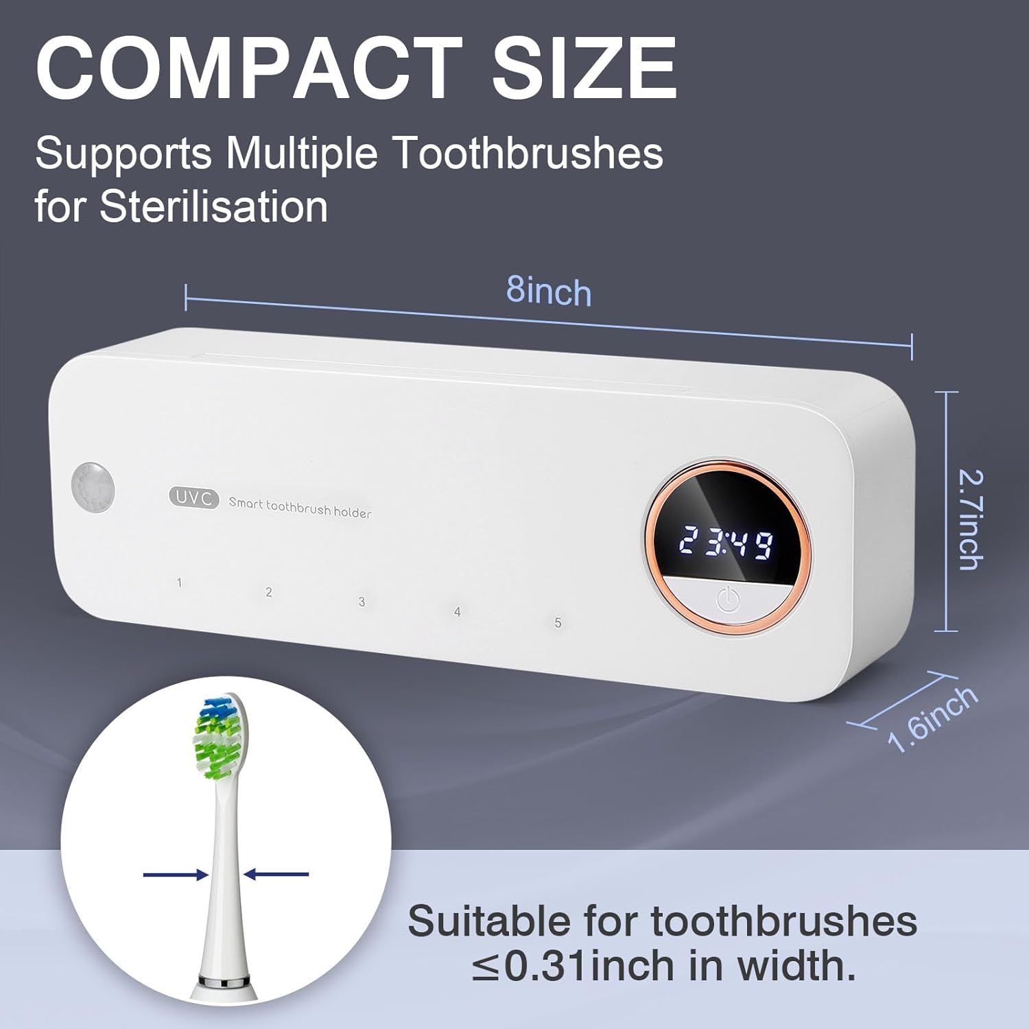 GFBEBDVToothbrush Cleaner, Electric Toothbrush Holder, Rechargeable Bathroom Wall Mounted Toothbrush Holder with Fan Drying and Timer, Holds 5 Toothbrushes and 1 Razor, Fits 99% of Toothbrushes.