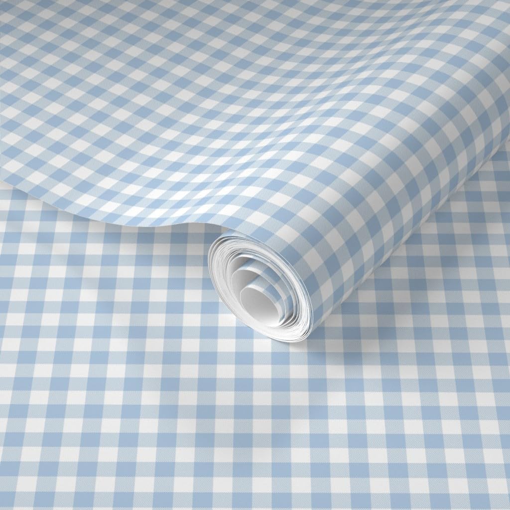 Removable Wallpaper Swatch - Pale Blue Gingham Check Tiny Scale Pastel Blue Check Baby Custom Pre-Pasted Wallpaper by Spoonflower