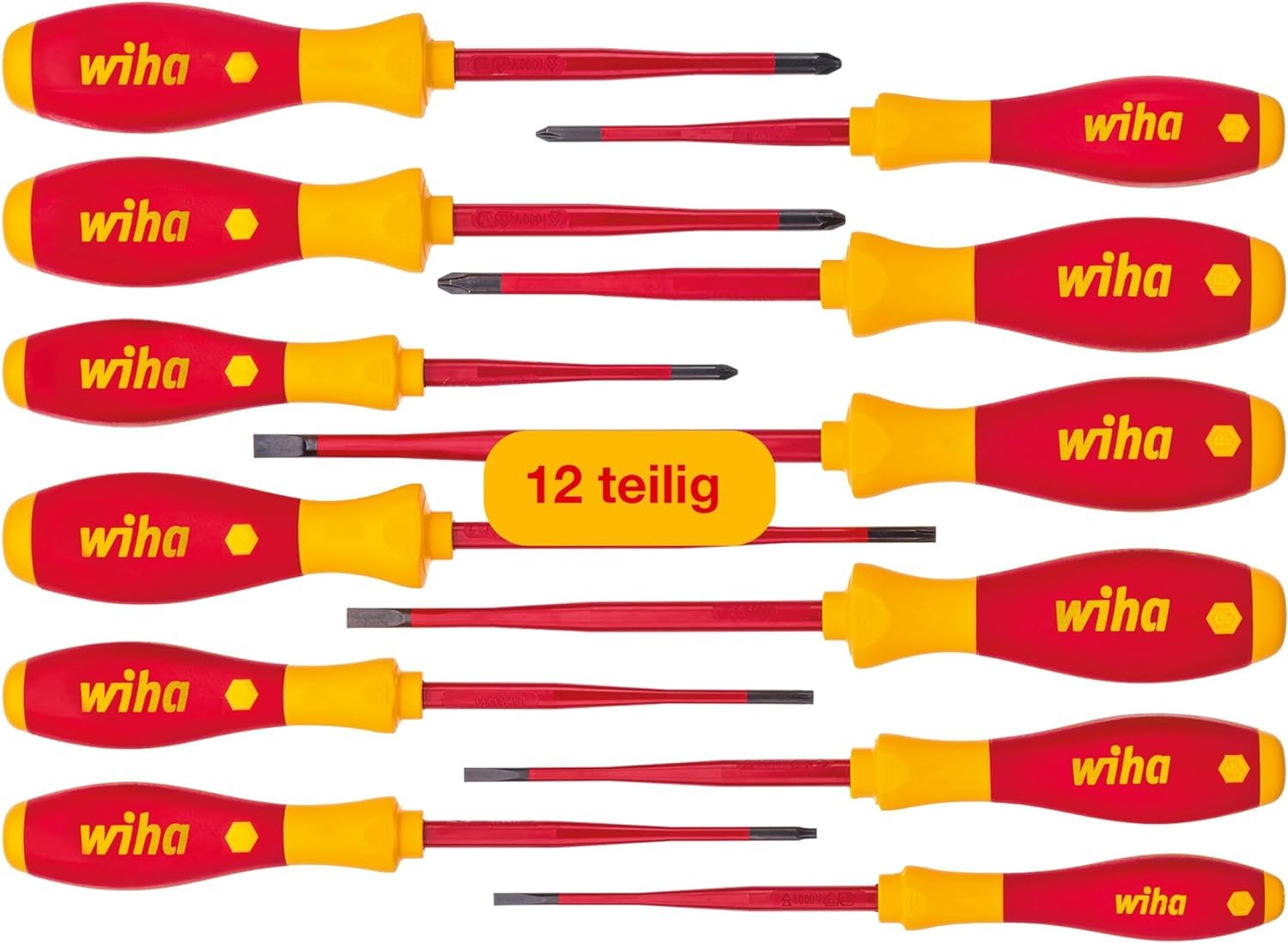 Wiha Schraubendreher Set 12-teilig, VDE geprüft, isoliert 1.000 V (41003) I Profi Schraubenzieher Set mit dünner Spitze Schlitz/Kreuz/Kreuzschlitz/Torx/Plusminus I Elektriker Werkzeug