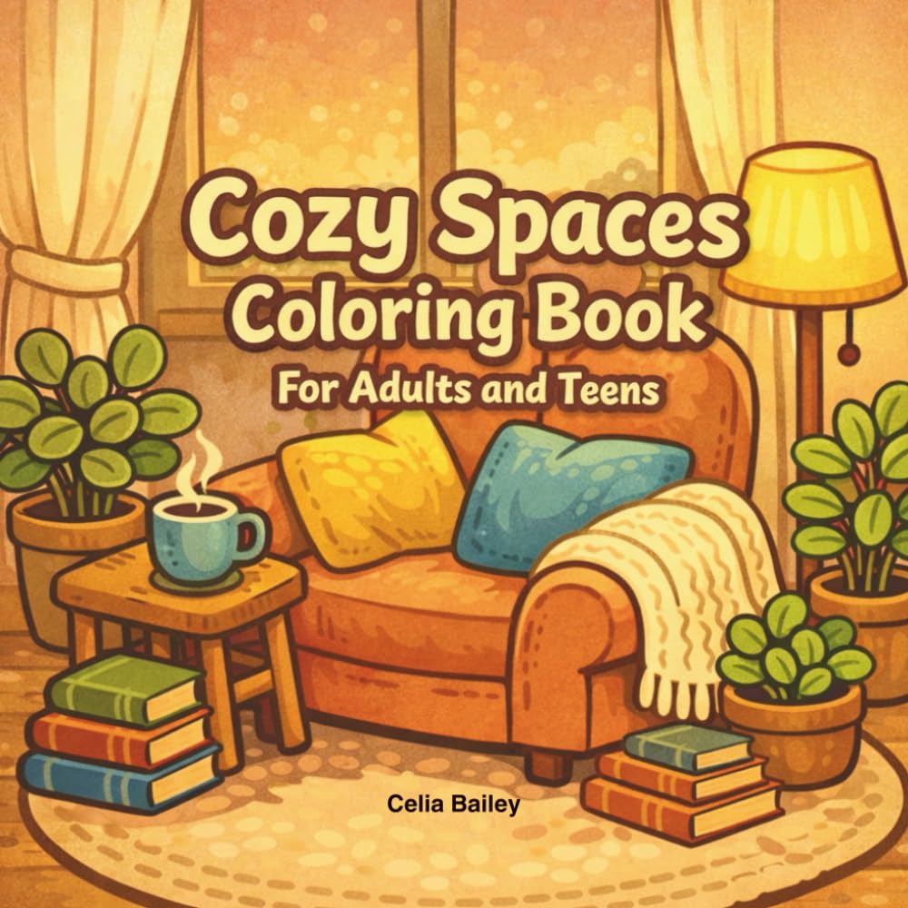 Cozy Spaces Coloring Book for Adults and Teens: Hygge Rooms and Spaces with Soothing Design for Stress Relief, Relaxation and Focus