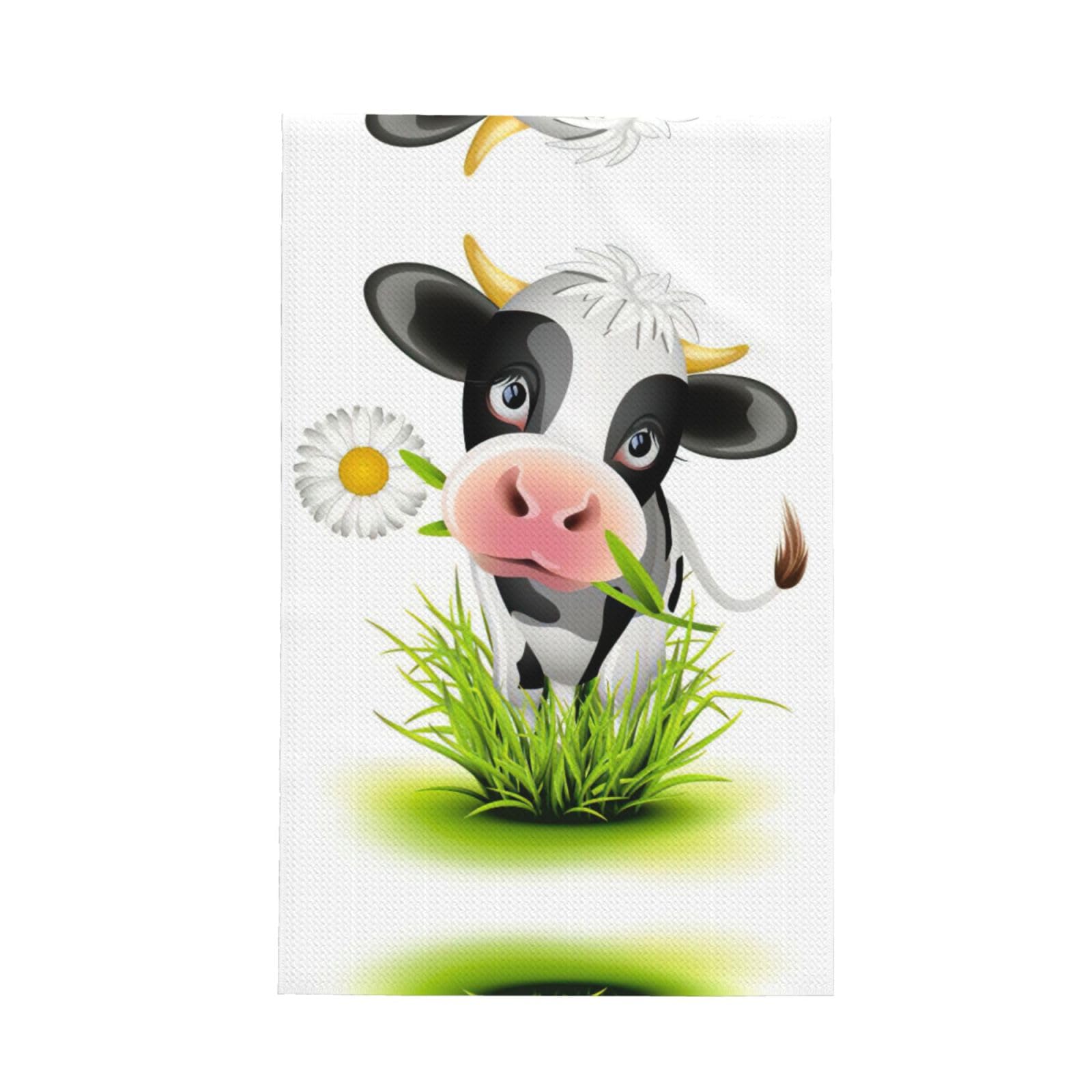 Uusnwaa Cute Cow Printed Waffle Microfiber Kitchen Towels