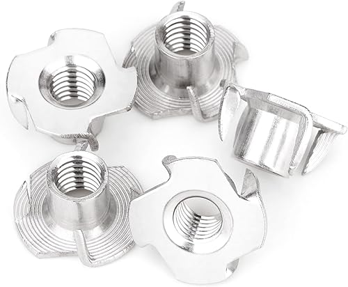 Miniatura 10 de Tuercas en T de 14"-20 (paquete de 100), acero galvanizado resistente a la corrosión, longitud del barril de 516", tuerca en T de 4 puntas para