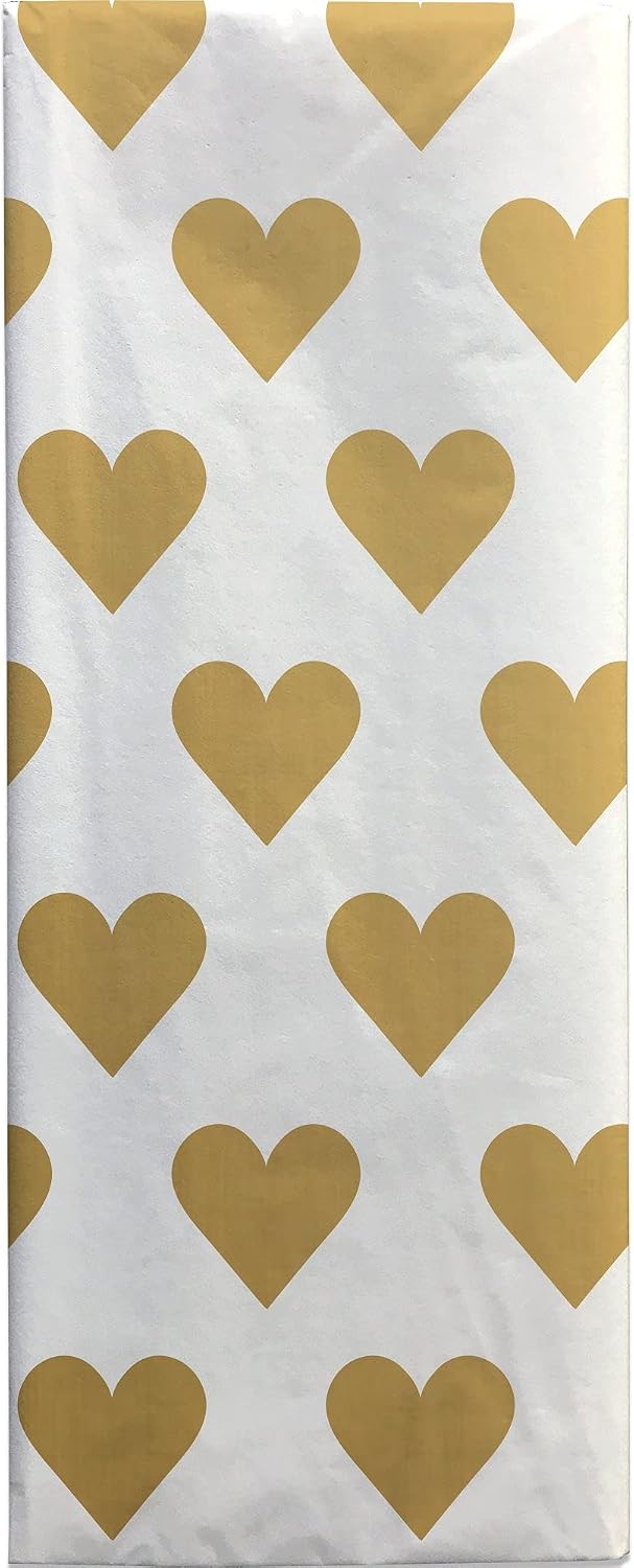 Jillson Roberts 20" x 30" Printed Love Gift Tissue Gift Wrapping Supplies, Golden Hearts, 24 Folded Sheets